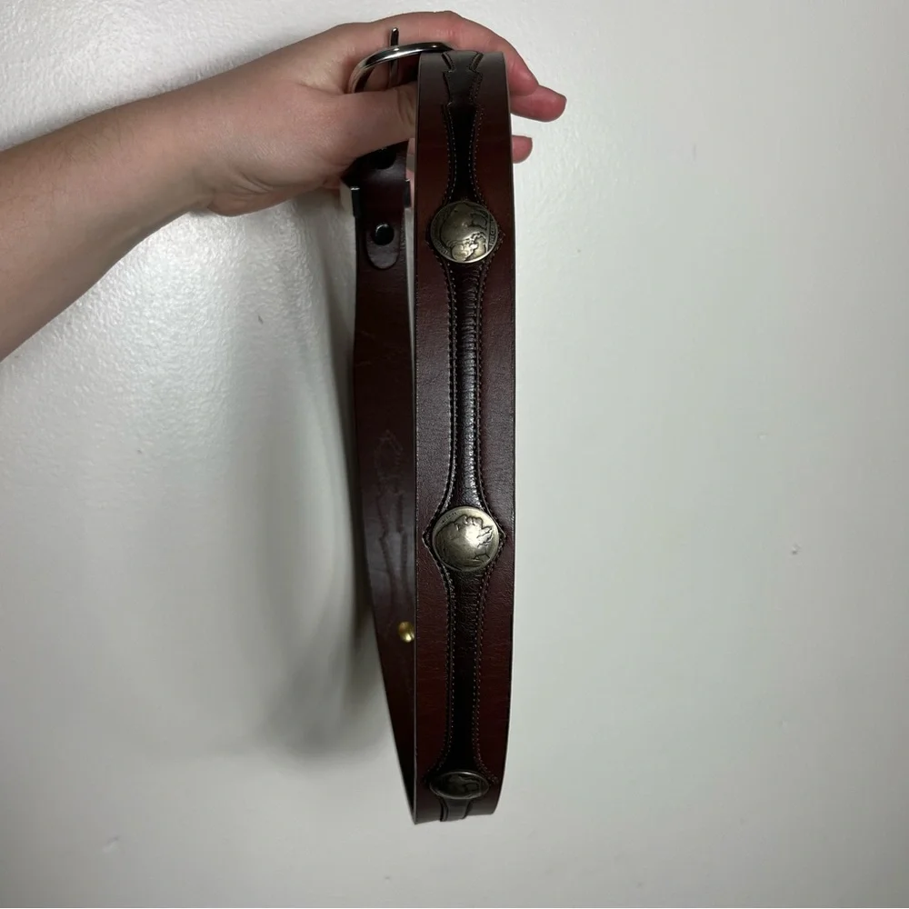 James Culver Handmade Tubac Nickel Clavo Leather‎ Belt Western Cowboy Brown